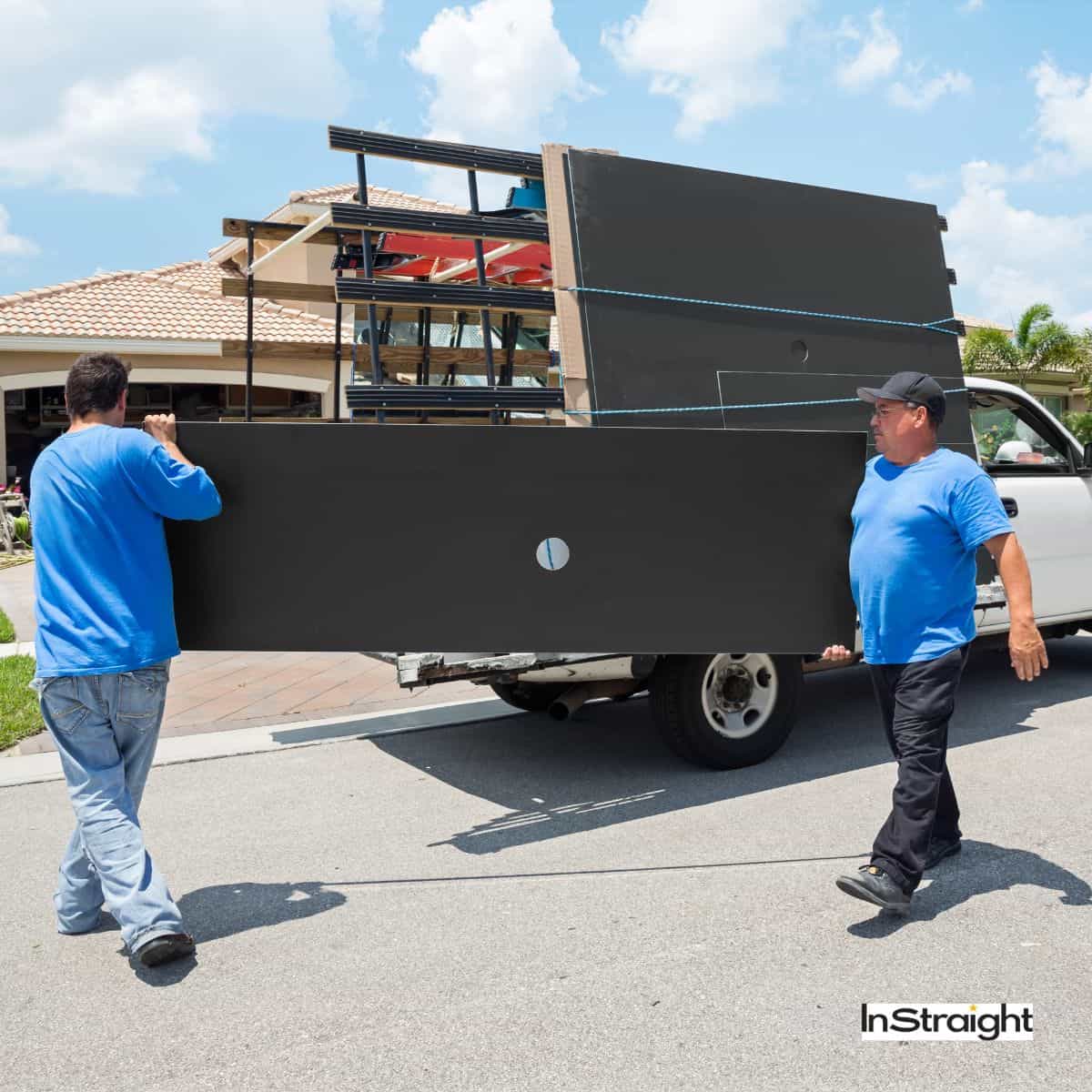 men carrying the mirror to the pick up truck but Can I Take My Bathroom Mirror When I Move?